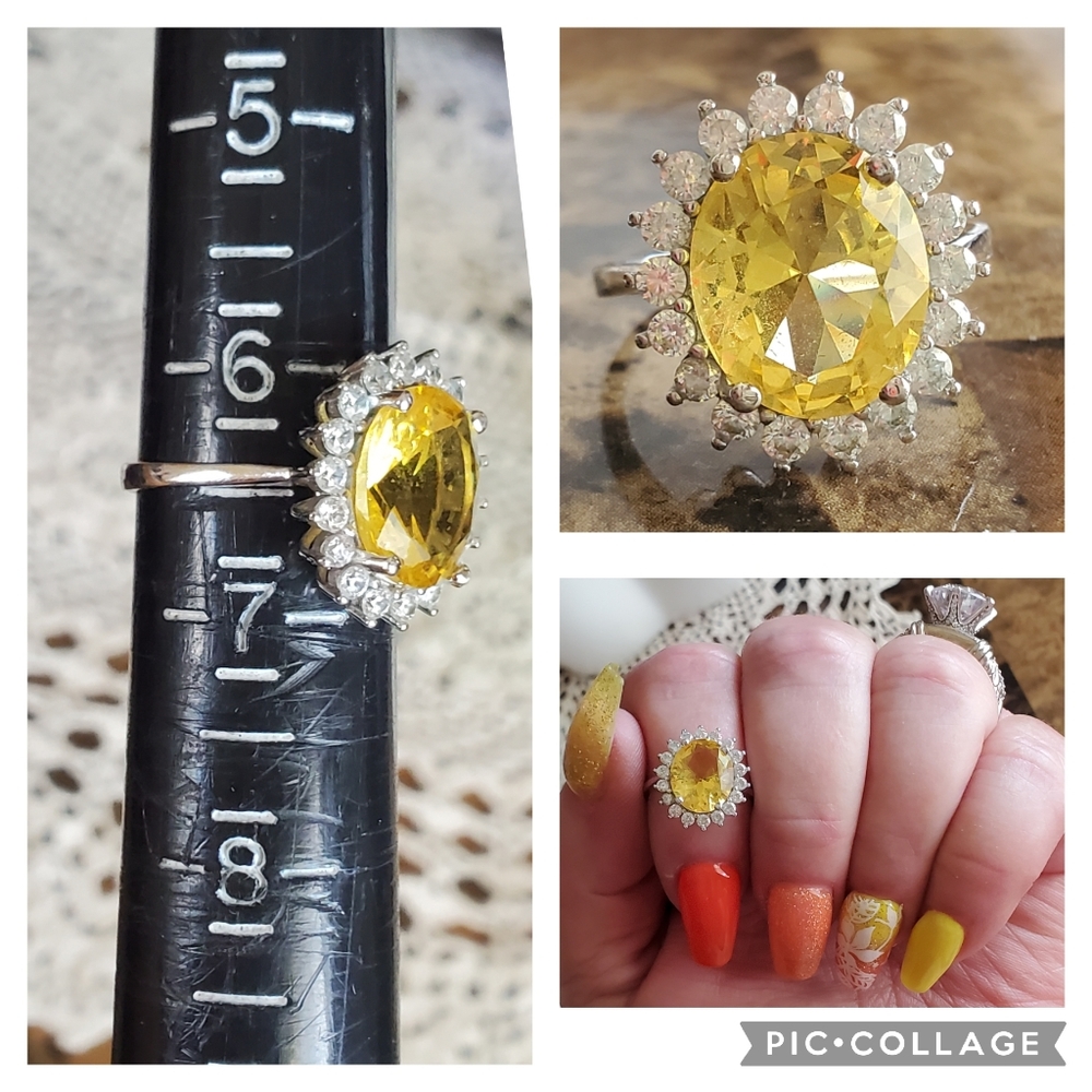 Genuine 5ct Citrine and White Sapphires Ring Size 6.5 - Picture 5 of 8